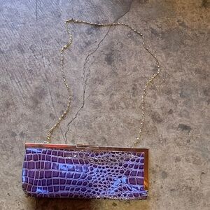 Jessica McClintock Purple Textured Clutch with Gold Chain